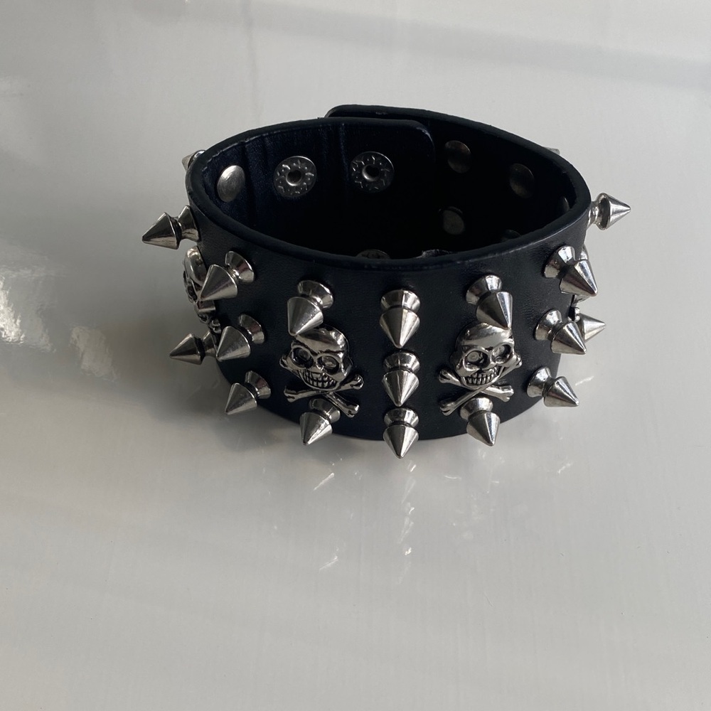 Black Leather Studded Bracelet